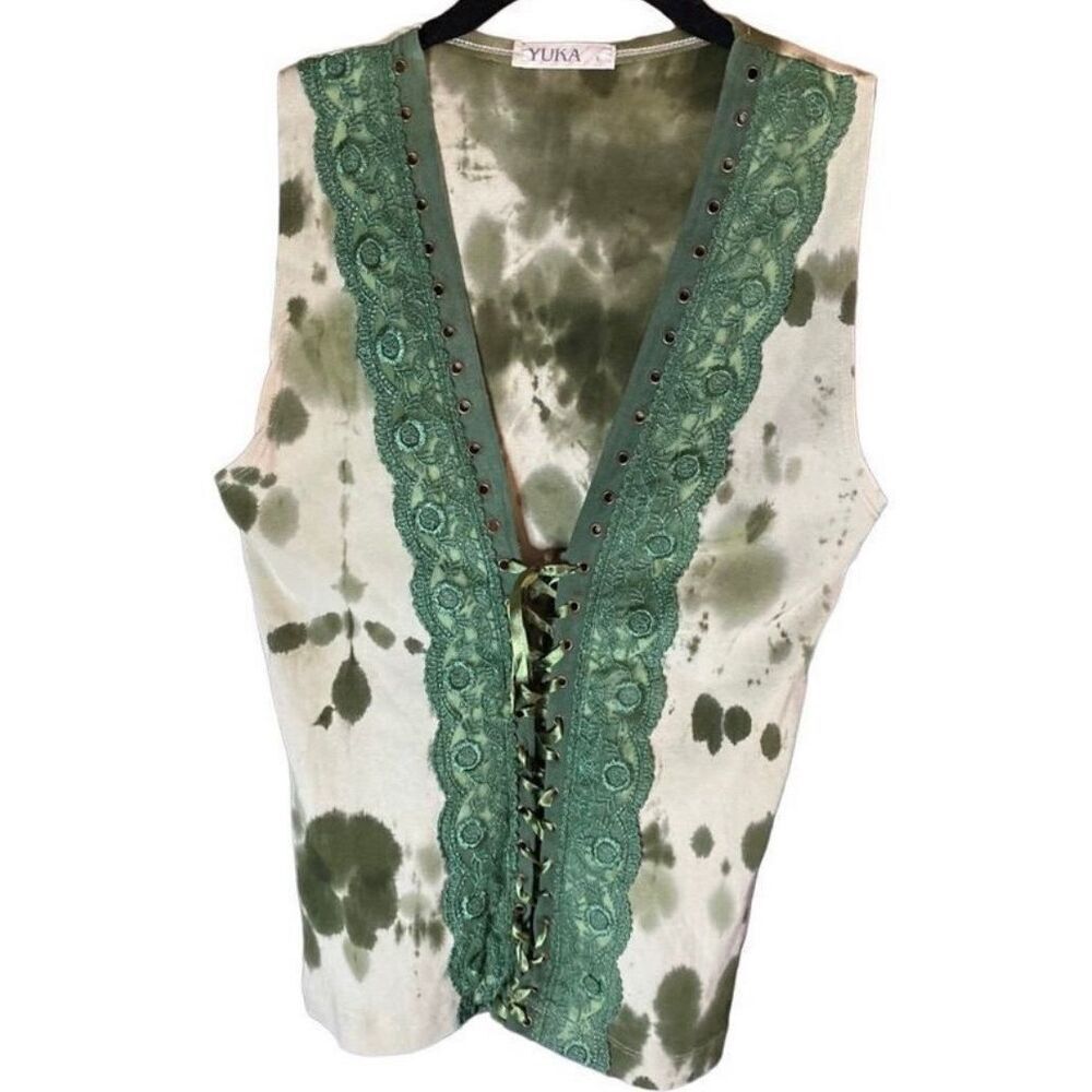 Yuka Paris women’s green lace, front corset style tank fairy core L